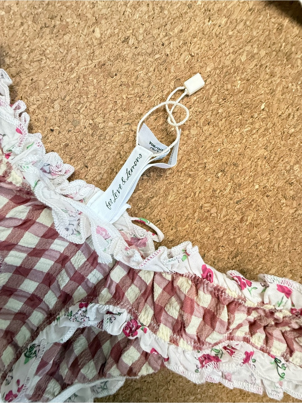 Free People Pink Gingham Floral Lace Lingerie Set - Picture 3 of 4